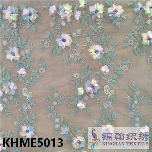 KHME5013 3D Flower Beaded Embroidered on Mesh Fabric