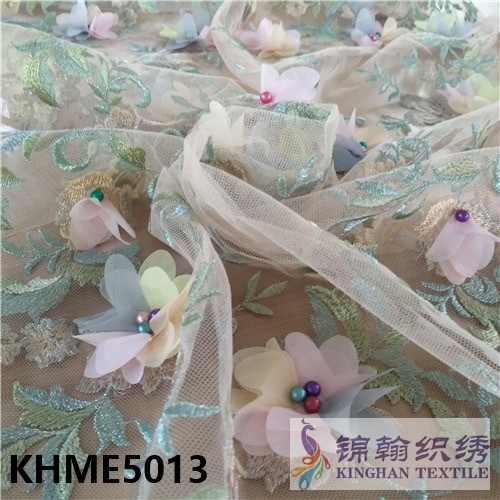 KHME5013 3D Flower Beaded Embroidered on Mesh Fabric