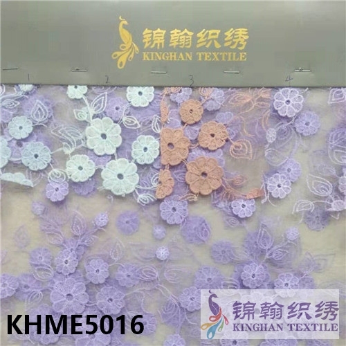 KHME5016 3D Flower Beaded Embroidered on Mesh Fabric