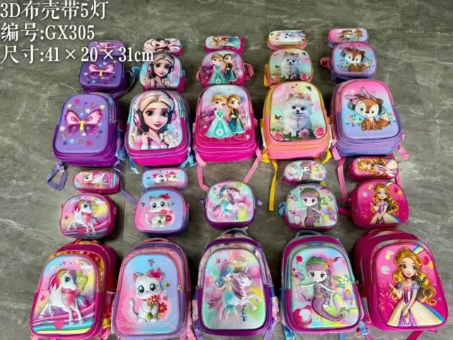 GX305# 16inches PU Light-up Three-piece Kids' Backpack