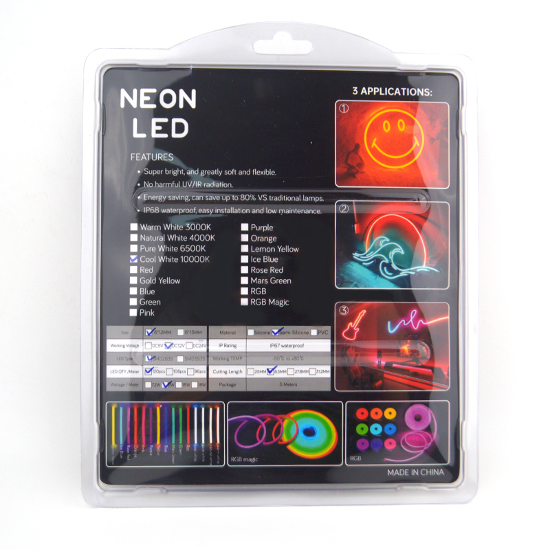 Silicone Intergrated  10000k Neon LED strip 612 DC12V IP67 7.2w 9w