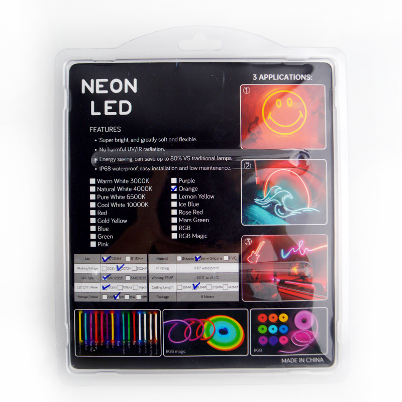 Silicone Intergrated  Orange Neon LED strip 612 DC12V IP67 7.2w 9w