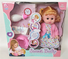 Muneco que sopla biberón de 14 pulgadas con ojos vivos, función para beber y orinar, con IC de 6 sonidos