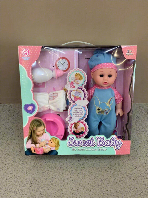 Muneco que sopla biberón de 14 pulgadas con ojos vivos, función para beber y orinar, con IC de 6 sonidos