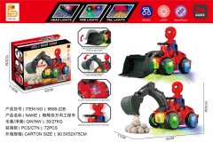 Coche eléctrico universal de ingeniería con efectos de luz y sonido, paseos en Spiderman