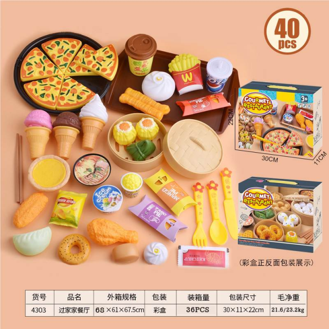Cocina para ni?os, vaporizador de arroz, bollos, chips de pizza, helado, utensilios de cocina simulados y vajilla, caja de color, 40 Uds.