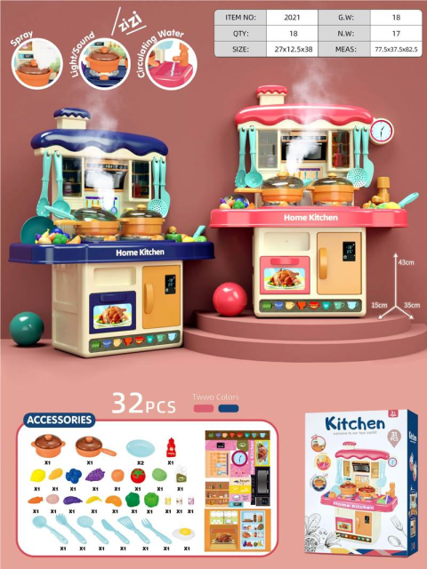 Mesa de cocina con pulverizador de 43CM, juguete para cocinar, vajilla para bebé