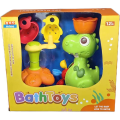 Juego educativo de bano y juguetes acuáticos con dinosaurios.