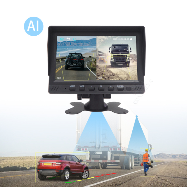 7-Inch Blind Spot Detection System with Dashcam | BSD Monitor for Commercial Vehicles,7' BSD Voice-Controlled Display Screen Device with Dual-Recording Dashcam and Universal Blind Spot Monitoring System for Trucks and Buses