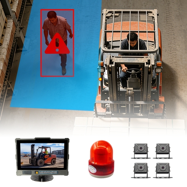 7" 4G Forklift Safety System | 360° Coverage with 4 Metal Cameras + BSD Algorithm,7" 4G Forklift Safety System | 360° Coverage with 4 Metal Cameras + BSD Algorithm
