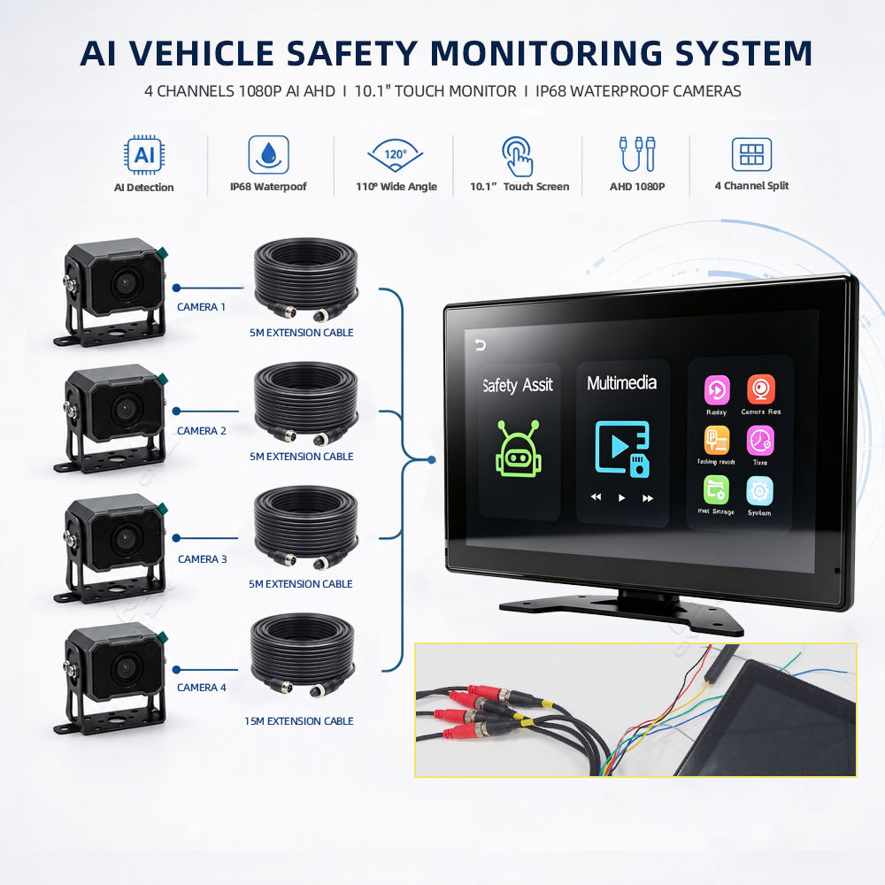 AI Camera Monitoring System for Construction Machinery | Rugged Blind Spot Detection & DVR for Excavators & Bulldozers,工程机械AI摄像头监控系统 | 挖掘机和推土机用防盲区检测与DVR