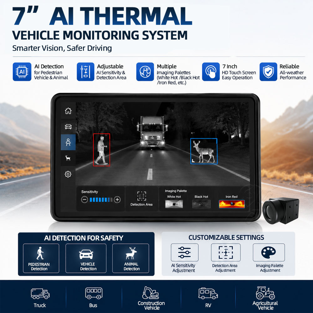 AI Thermal Imaging Vehicle Monitoring System with 7-Inch Touchscreen for Pedestrian, Vehicle & Animal Detection,AI Thermal Imaging Vehicle Monitoring System with 7-Inch Touchscreen for Pedestrian, Vehicle & Animal Detection