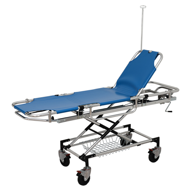 High Quality Aluminum Alloy Ambulance Stretcher Emergency Trolley With IV Pole | HR-E012