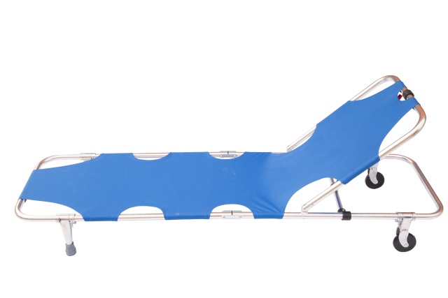 High Quality Blue Oxford Cloth Aluminum Alloy Two Folding Stretcher With Wheels | HR-C004