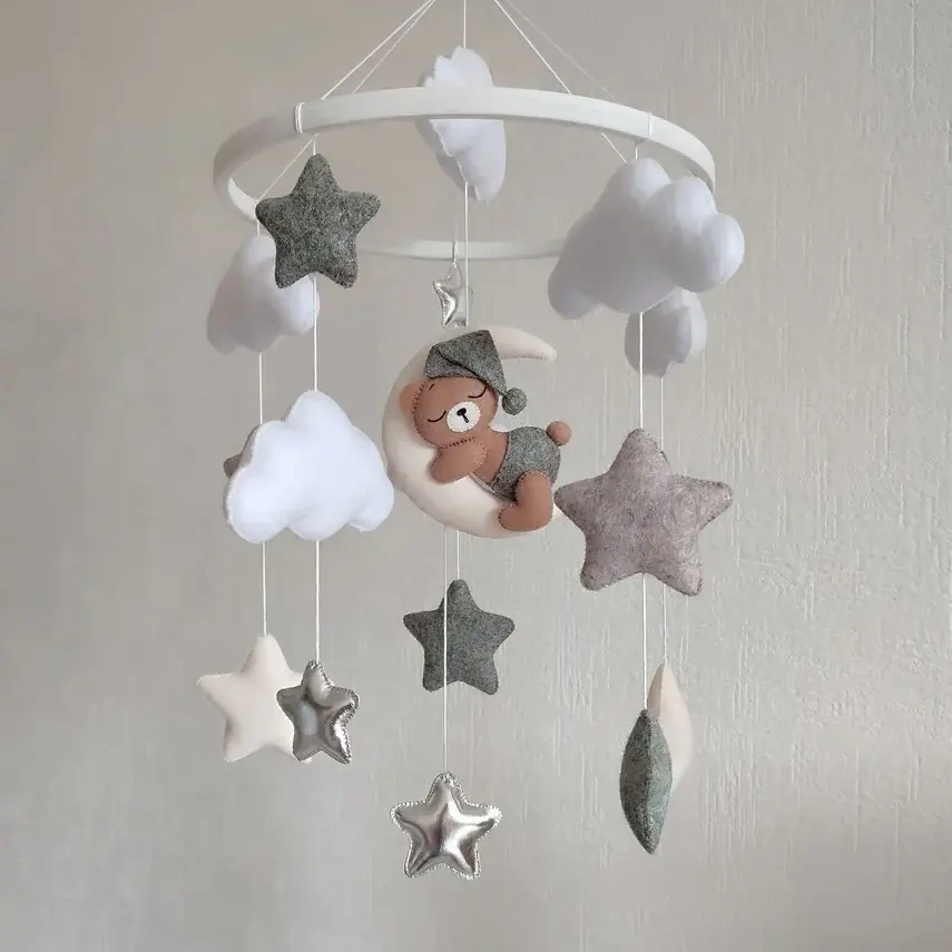 new premium baby products hanging decoration handmade toys nursery musical girl felt plush bear baby mobiles