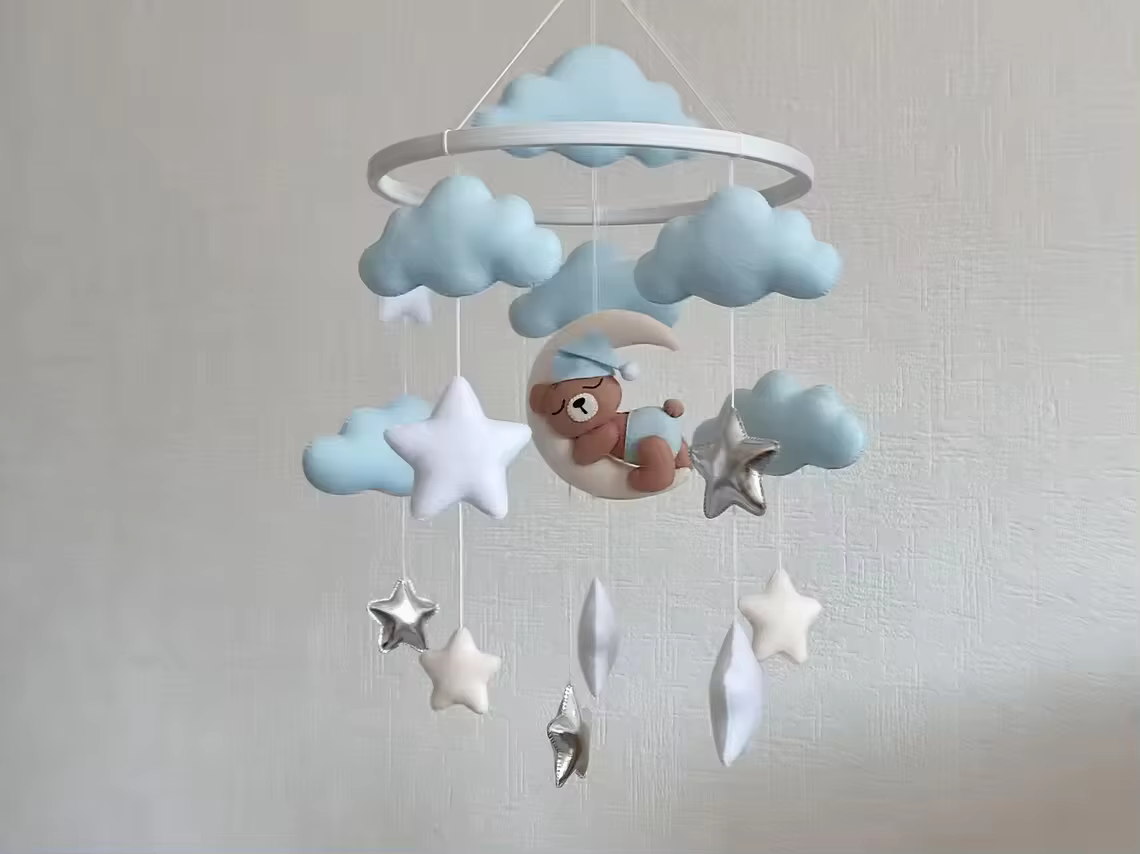 new premium baby products hanging decoration handmade toys nursery musical girl felt plush bear baby mobiles