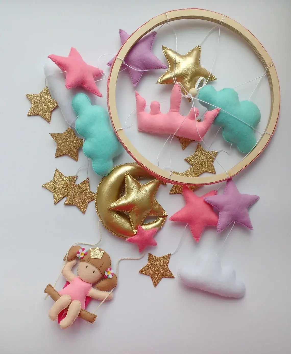 nordic hand made newborn nursery custom pink gold princess girl felt baby products music soft toy baby box mobile
