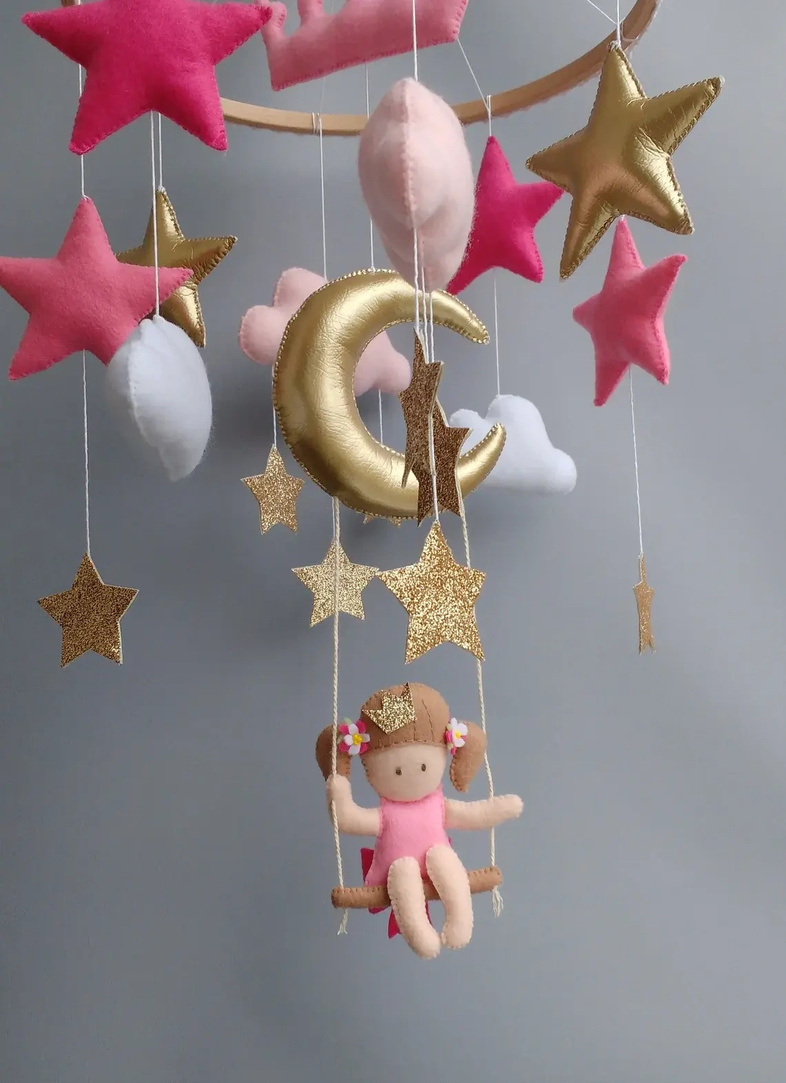 nordic hand made newborn nursery custom pink gold princess girl felt baby products music soft toy baby box mobile
