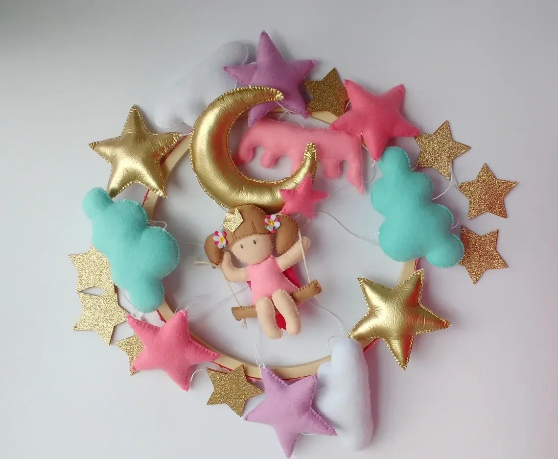 nordic hand made newborn nursery custom pink gold princess girl felt baby products music soft toy baby box mobile