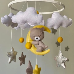 ألعاب أطفال ناعمة محشوة على شكل قمر نائم من CE CPC الأكثر مبيعًا في عام 2023، كرات صوف معلقة على شكل قرآن خشبي، سرير أطفال مصنوع من اللباد مع إطار