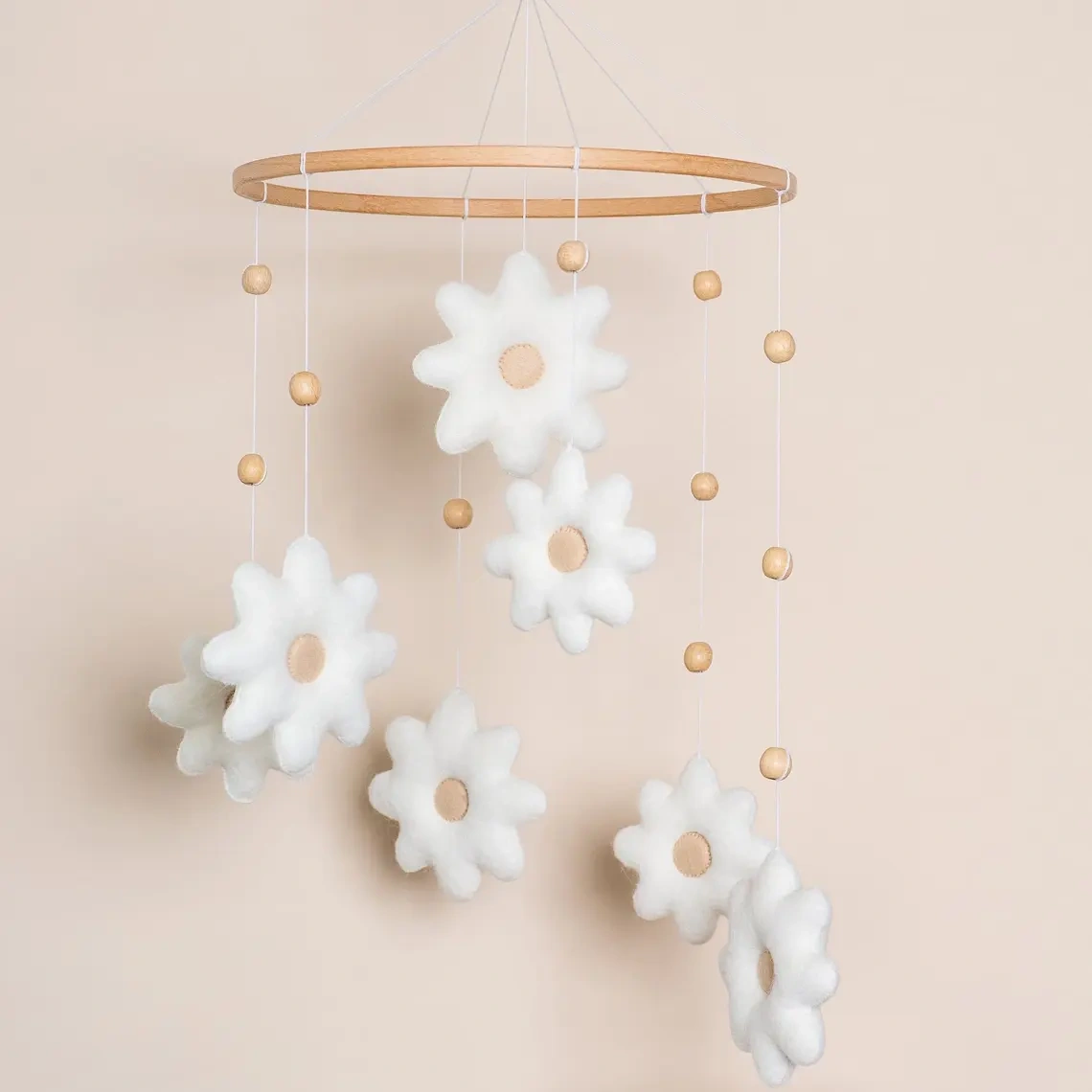 neutral bebe bed hanging children's room decor felt handmade daisy floral wood baby mobiles for crib
