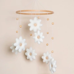 Mobiles pour lit de bébé neutres, décoration de chambre d'enfant, en feutre, faits à la main, motif floral de marguerite, en bois, pour berceau