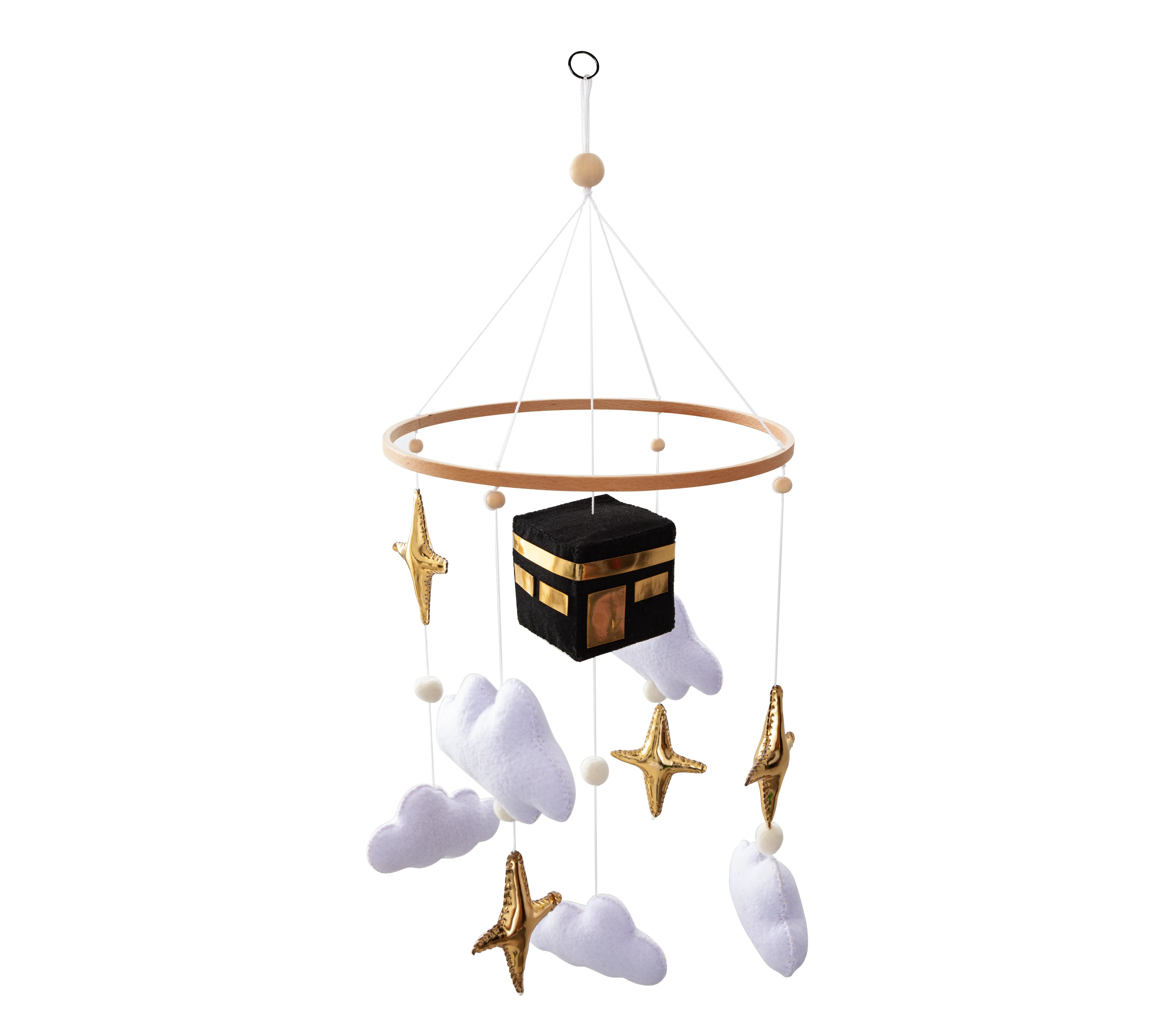 Wholesale quality assurance finished boho bed bell hanging toys for bebe cot musical spring islamic kaaba felt baby mobiles