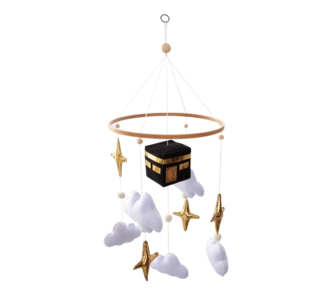 Vente en gros, assurance qualité, fini, cloche de lit bohème, jouets suspendus pour lit bébé, musical, printemps, islamique, kaaba, mobiles en feutre pour bébé