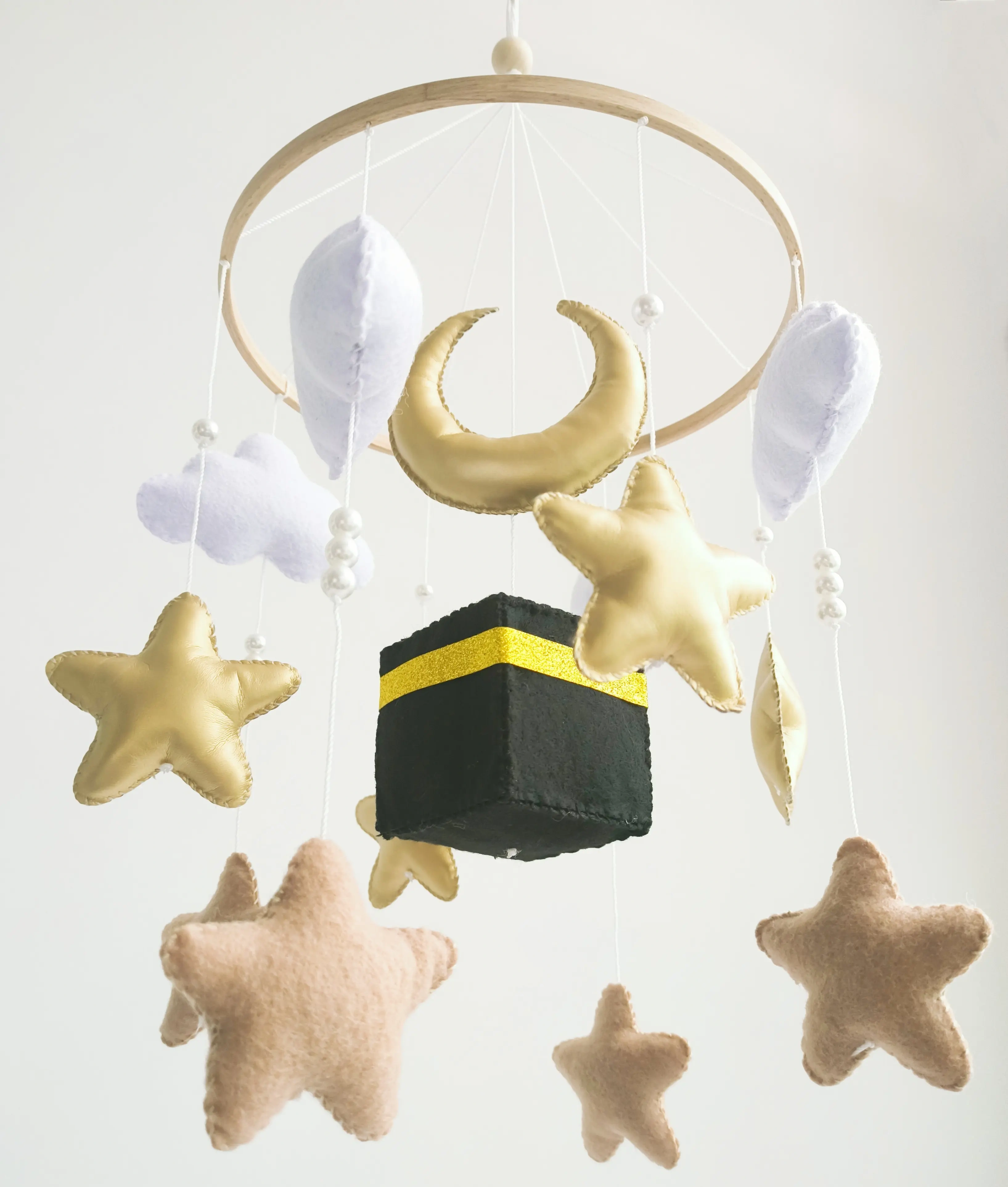 Feltted boho bebe cot nurural baby qur an cube baby cot mobile islamic kaaba quran mobile crib hanging toys
