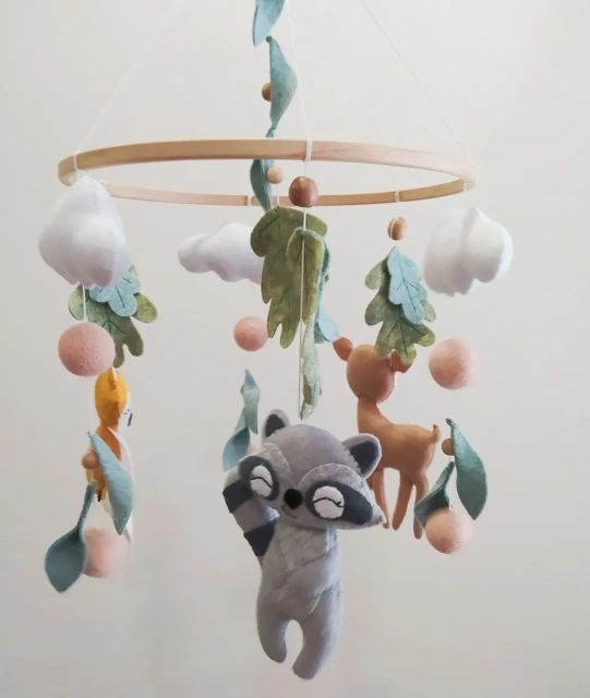 Customize low MOQ Amaz on feltted forest cute anime figure animals stuffed Montessori plush soft toy baby crib hanging mobile
