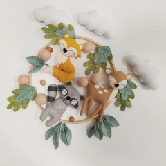 Customize low MOQ Amaz on feltted forest cute anime figure animals stuffed Montessori plush soft toy baby crib hanging mobile