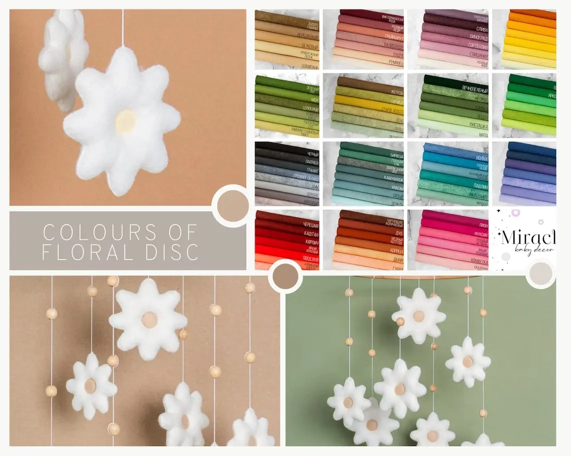 neutral bebe bed hanging children's room decor felt handmade daisy floral wood baby mobiles for crib