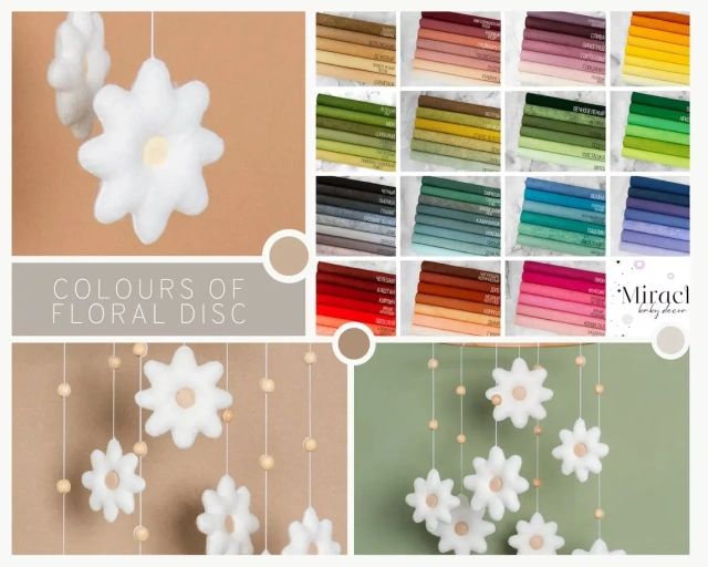 Mobiles pour bébé en bois à suspendre au lit de bébé neutre, décoration de chambre d'enfant, en feutre, faits à la main, motif floral marguerite