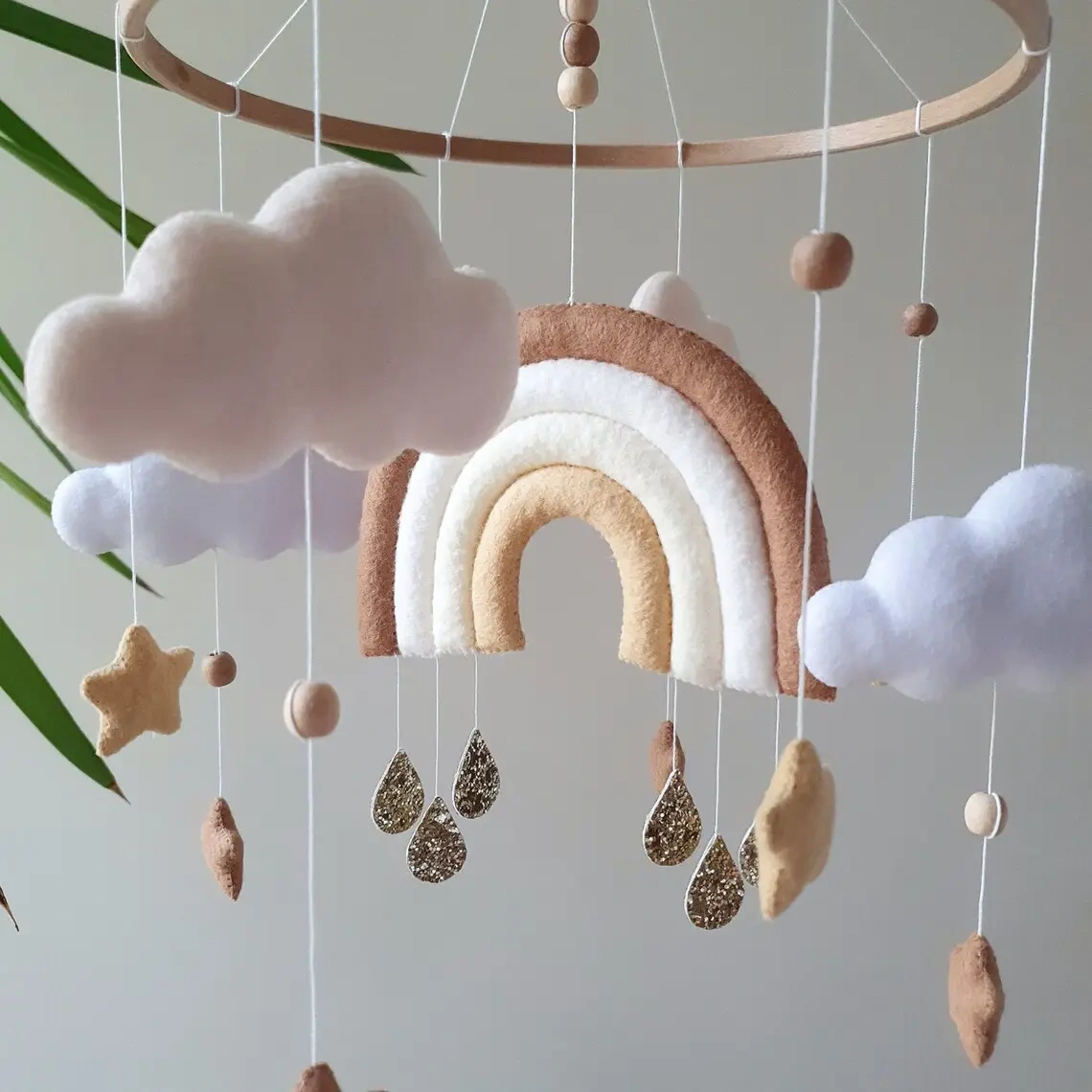 wholesale gender neutral newborn unisex nursery boho soft rainbow clouds toddler toys polyester felt cot baby mobile