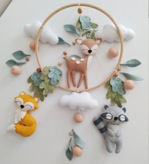 Jungle Animals Deer Fox Squirrel Nursery Felt Crib Baby Mobile