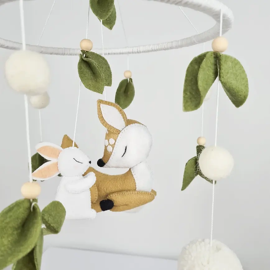 Chinese manufacture hand made Montessori kids deer and bunny soft hanging plush toy lull to sleep baby bed room cot mobile