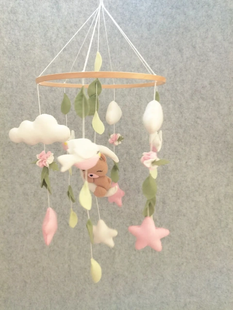 الأكثر مبيعًا في عام 2023، لعبة الدب المحشوة على شكل طائر معلق من الصوف، ألعاب خشبية ناعمة، ألعاب قرآنية للأطفال من اللباد للفتيات