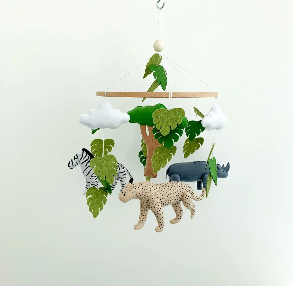 neutral bebe bedroom wall decor plush felt animals nursery cot hanging jungle safari baby mobile for boy and girl