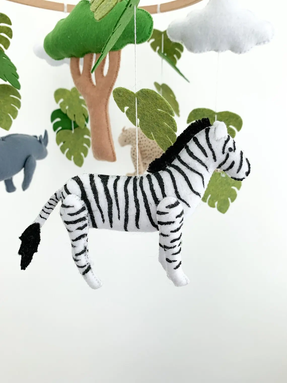 neutral bebe bedroom wall decor plush felt animals nursery cot hanging jungle safari baby mobile for boy and girl