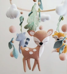 Customize low MOQ Amaz on feltted forest cute anime figure animals stuffed Montessori plush soft toy baby crib hanging mobile