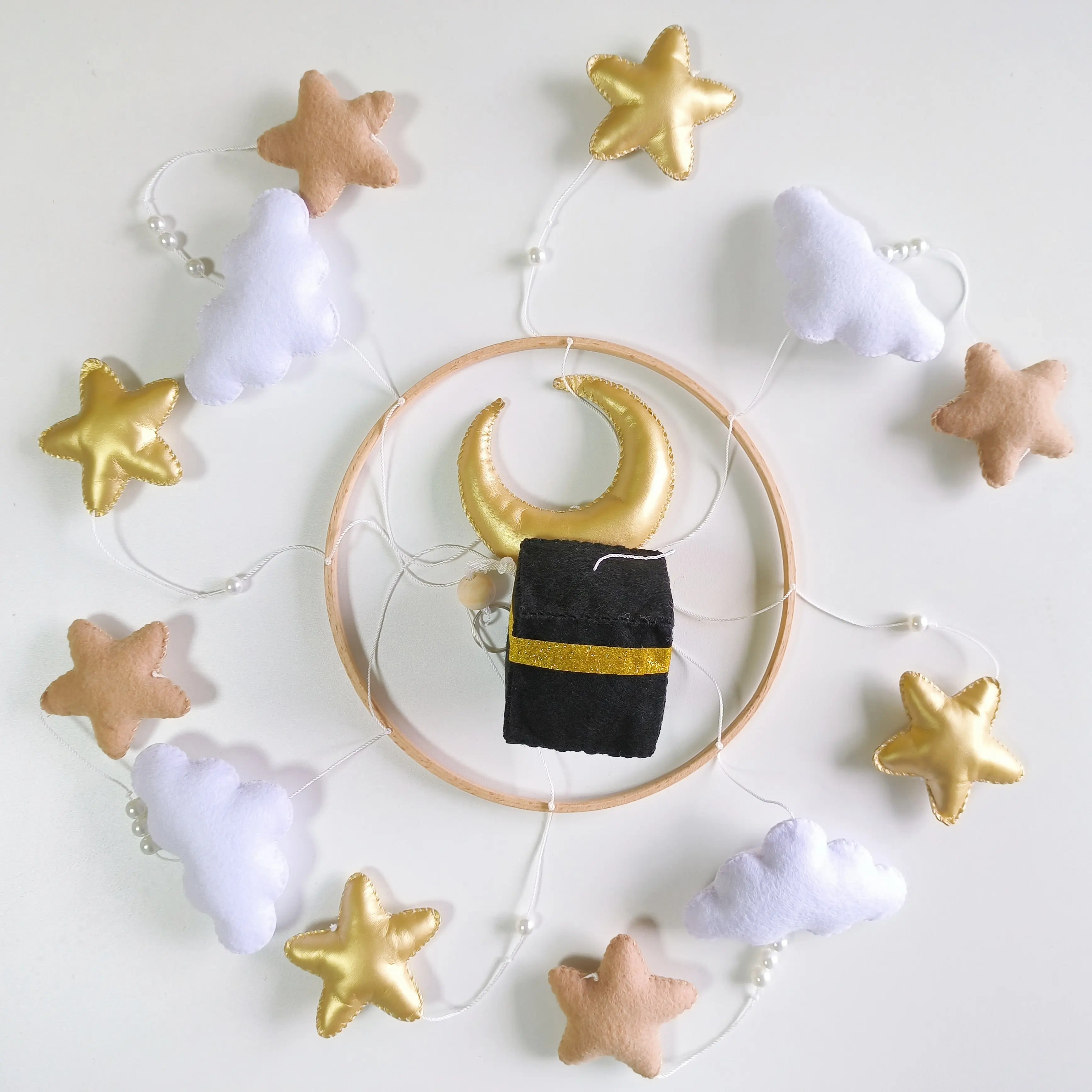 Feltted boho bebe cot nurural baby qur an cube baby cot mobile islamic kaaba quran mobile crib hanging toys