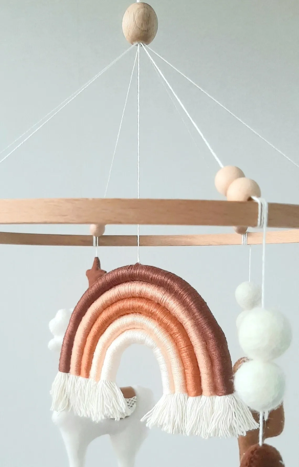 Small MOQ non-toxi box packing hand sewing soft hanging toys stuffed animals llama and cactus nursery crib baby mobile hanger