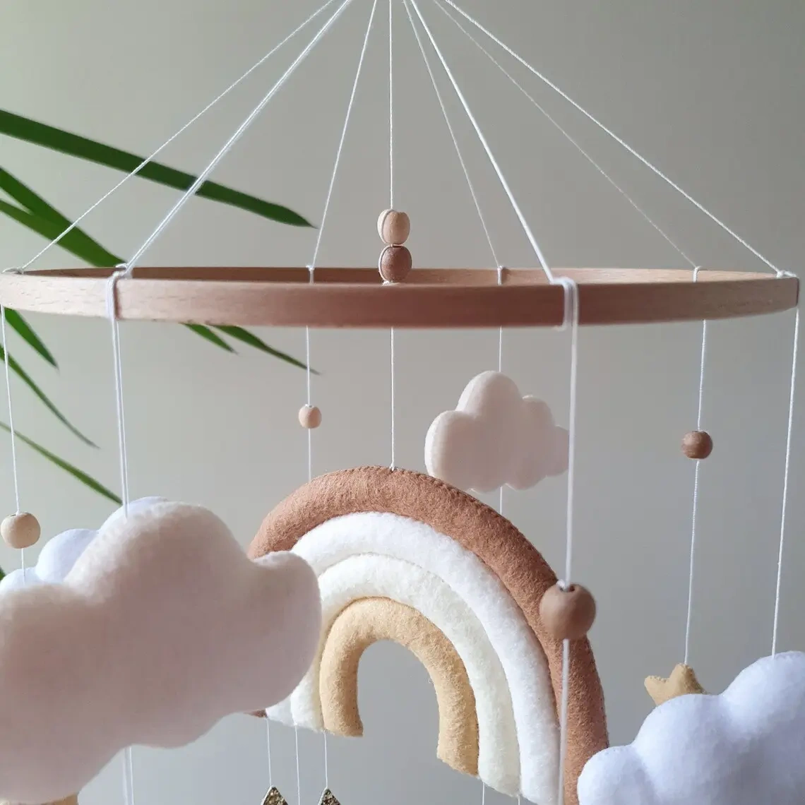wholesale gender neutral newborn unisex nursery boho soft rainbow clouds toddler toys polyester felt cot baby mobile