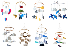 Móvil de fieltro para cuna de bebé con forma de oso, luna, nube y estrella