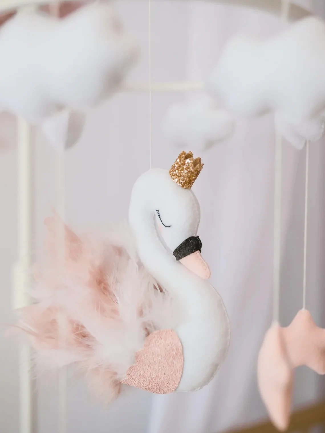 Hanging Swan Cloud Star Busy Nursery Felt Crib Baby Mobile