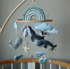 فكرة هدية حفل استقبال المولود الجديد على شكل حوت دولفين بحر أمواج محيط نجم البحر حوت معلق لعبة قطيفة لحضانة الأطفال مصنوعة من اللباد مع قوس قزح