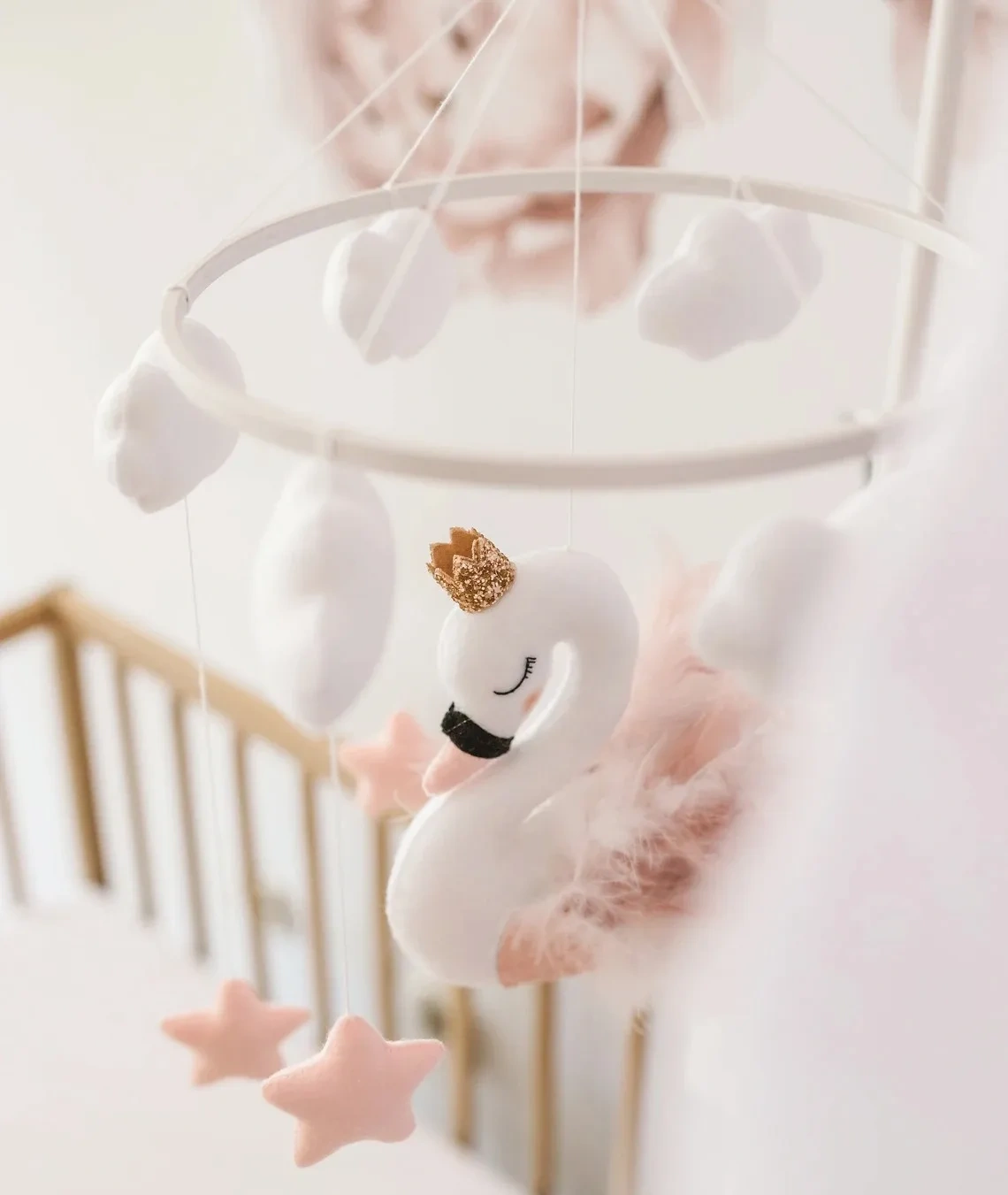 Hanging Swan Cloud Star Busy Nursery Felt Crib Baby Mobile