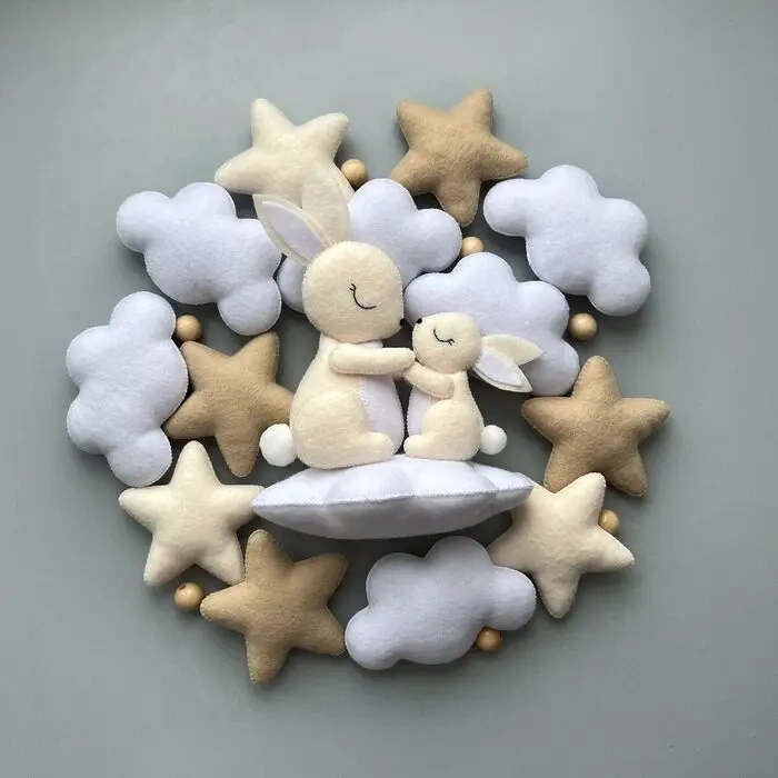 Nursery Rabbit Bunny Cloud Star Felt Crib Baby Mobile Toy