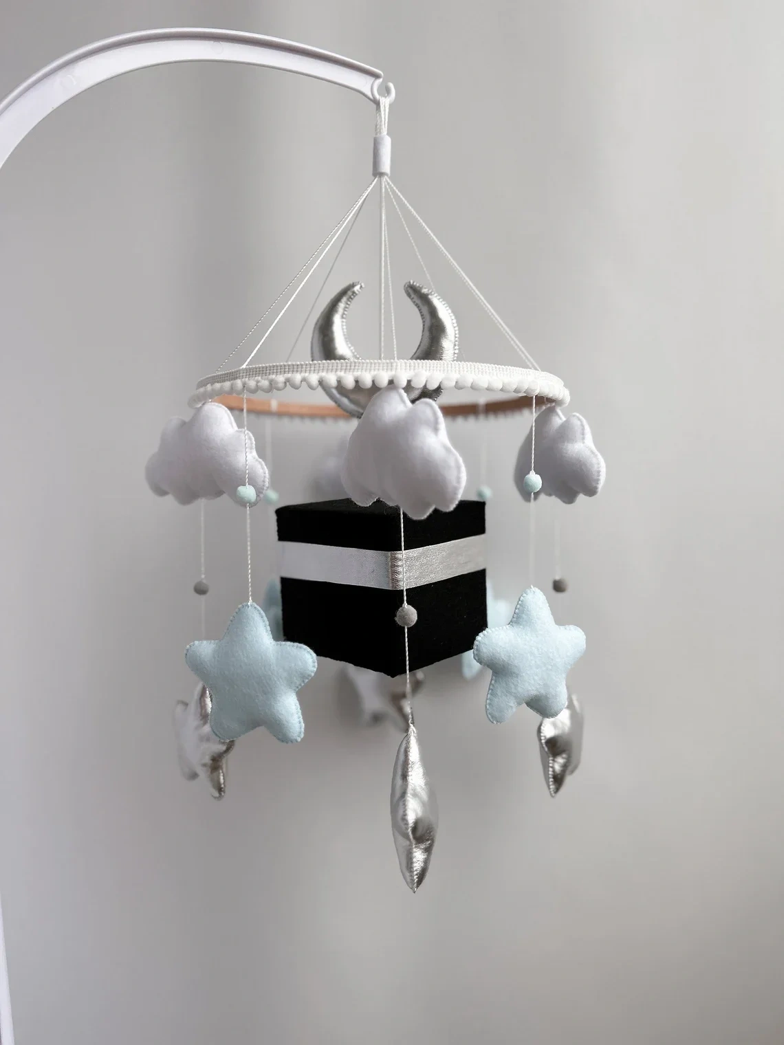baby toys nursery decoration room kids wall hanging felt moon stars musical kaaba quran felt baby crib mobile