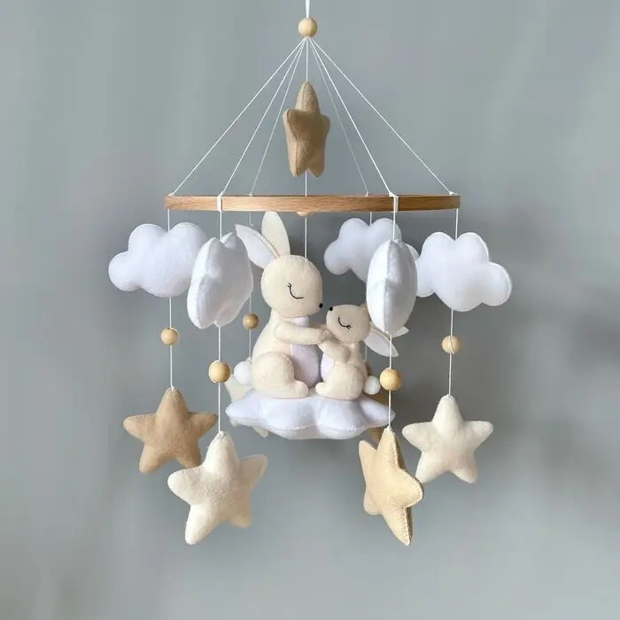Nursery Rabbit Bunny Cloud Star Felt Crib Baby Mobile Toy